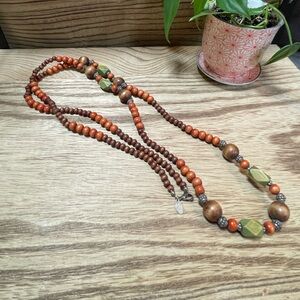 32” vintage wood bead necklace